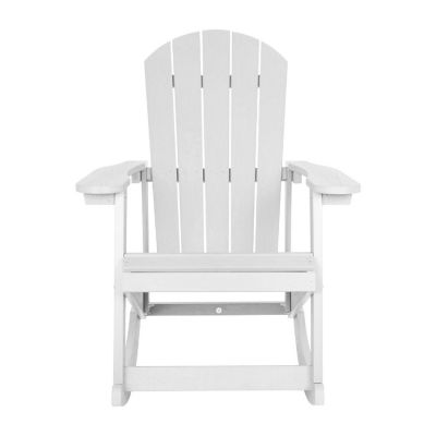 Emma + Oliver Marcy All Weather Rocking Chair - White Poly Resin - Classic Adirondack Design - UV Resistant Coating - Rust Resistant Stainless Steel Hardware Image 3