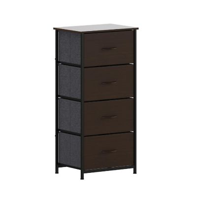 Emma + Oliver Marley 4 Drawer Storage Dresser, Cast Iron Frame, Engineered Wood Top, Easy Pull Fabric Drawers with Wooden Handles, Black/Brown Image 1