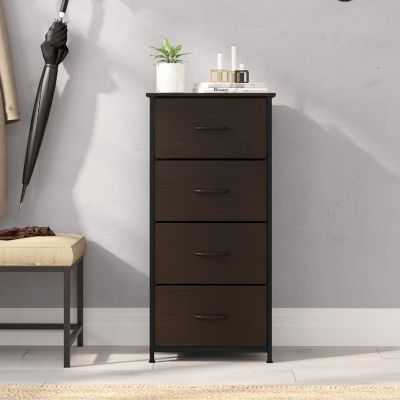 Emma + Oliver Marley 4 Drawer Storage Dresser, Cast Iron Frame, Engineered Wood Top, Easy Pull Fabric Drawers with Wooden Handles, Black/Brown Image 2
