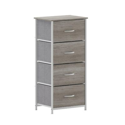 Emma + Oliver Marley 4 Drawer Storage Dresser, Cast Iron Frame, Engineered Wood Top, Easy Pull Fabric Drawers with Wooden Handles, White/Light Natural Image 1