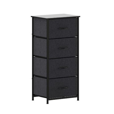 Emma + Oliver Marley 4 Drawer Storage Dresser, Engineered Wood Top and Cast Iron Frame, Easy Pull Fabric Drawers with Wooden Handles, Black/Black Image 1