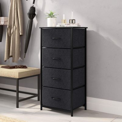 Emma + Oliver Marley 4 Drawer Storage Dresser, Engineered Wood Top and Cast Iron Frame, Easy Pull Fabric Drawers with Wooden Handles, Black/Black Image 1