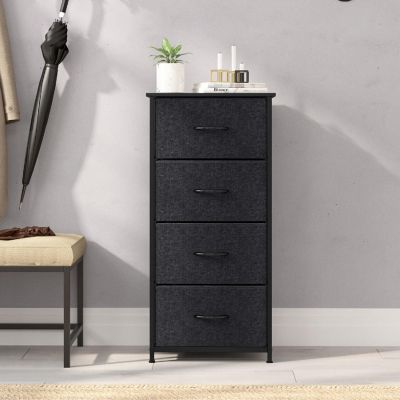 Emma + Oliver Marley 4 Drawer Storage Dresser, Engineered Wood Top and Cast Iron Frame, Easy Pull Fabric Drawers with Wooden Handles, Black/Black Image 2