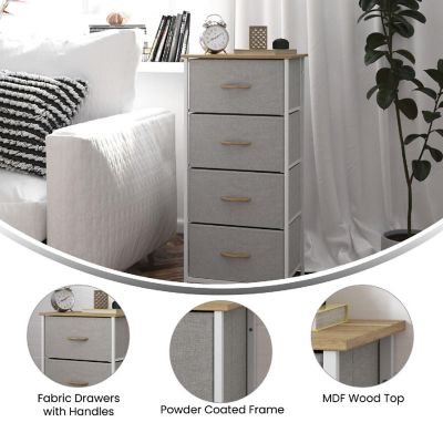 Emma + Oliver Marley 4 Drawer Storage Dresser, Engineered Wood Top and Cast Iron Frame, Easy Pull Fabric Drawers with Wooden Handles, White/Beige Image 3