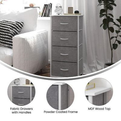 Emma + Oliver Marley 4 Drawer Storage Dresser, Engineered Wood Top and Cast Iron Frame, Easy Pull Fabric Drawers with Wooden Handles, White/Gray Image 3