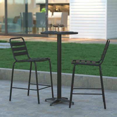 Emma + Oliver Meri Bar Height Patio Dining Table - Black Aluminum Frame - 23.5" Round Flip-Up Top - Suitable for Indoor/Outdoor Use Image 1