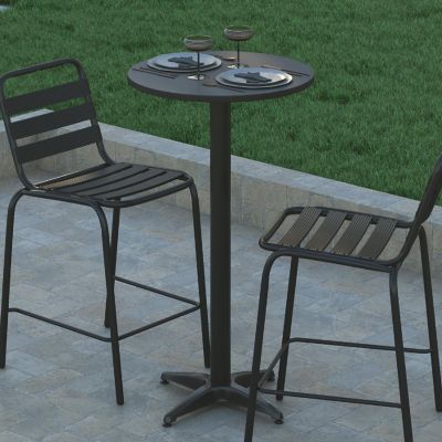Emma + Oliver Meri Bar Height Patio Dining Table - Black Aluminum Frame - 23.5" Round Flip-Up Top - Suitable for Indoor/Outdoor Use Image 2