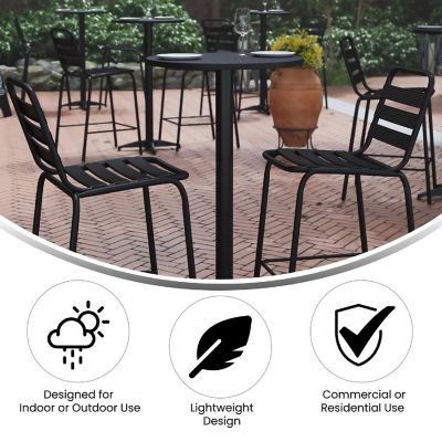 Emma + Oliver Meri Bar Height Patio Dining Table - Black Aluminum Frame - 23.5" Round Flip-Up Top - Suitable for Indoor/Outdoor Use Image 3