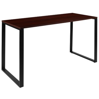 Emma + Oliver Modern Commercial Grade Desk Industrial Style Computer Desk Sturdy Home Office Desk - 55" Length (Mahogany) Image 1