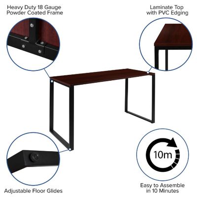 Emma + Oliver Modern Commercial Grade Desk Industrial Style Computer Desk Sturdy Home Office Desk - 55" Length (Mahogany) Image 3