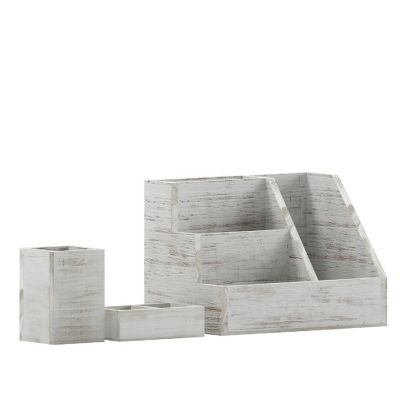 Emma + Oliver Nessa 3 Piece Organization Kit - Whitewashed Wood Construction - Rustic Styling - Large Storage Capacity - Protective Foam Pads Image 1