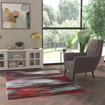 Emma + Oliver Oakland Plush Olefin Accent Rug - Shaded Gradient Pattern in Black, Gray and Red - 5x7 - Moisture & Stain Resistant Image 1