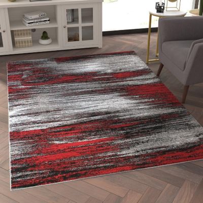 Emma + Oliver Oakland Plush Olefin Accent Rug - Shaded Gradient Pattern in Black, Gray and Red - 5x7 - Moisture & Stain Resistant Image 2