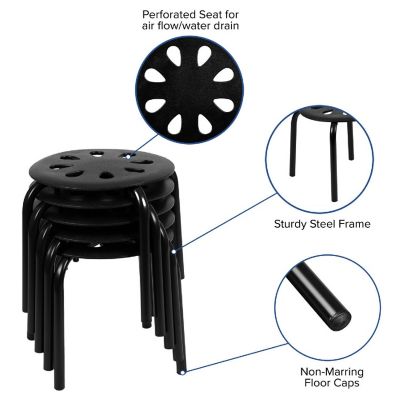 Emma + Oliver Plastic Nesting Stack Stools - Classroom/Home, 11.5"Height, Black (5 Pack) Image 2