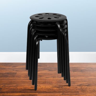 Emma + Oliver Plastic Nesting Stack Stools - School/Office/Home, 17.5"Height, Black (5 Pack) Image 1