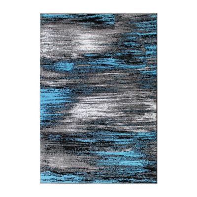 Emma + Oliver Plush Olefin Accent Rug - Shaded Gradient Pattern in Black, Gray and Blue - 5x7 - Moisture & Stain Resistant Image 1