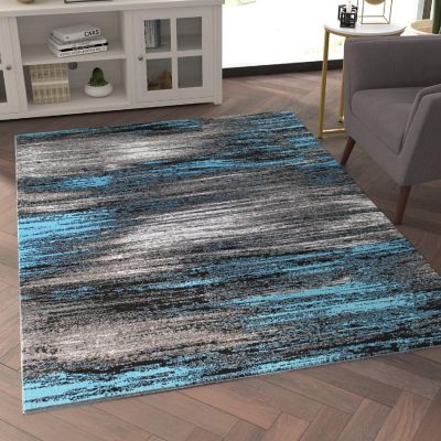 Emma + Oliver Plush Olefin Accent Rug - Shaded Gradient Pattern in Black, Gray and Blue - 5x7 - Moisture & Stain Resistant Image 2