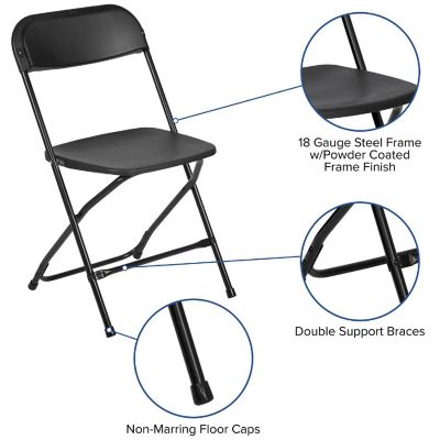 Emma + Oliver Set of 10 Plastic Folding Chairs - 650 LB Weight Capacity Lightweight Stackable Folding Chair in Black Image 1