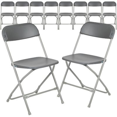 Emma + Oliver Set of 10 Plastic Folding Chairs - 650 LB Weight Capacity Lightweight Stackable Folding Chair in Grey Image 1