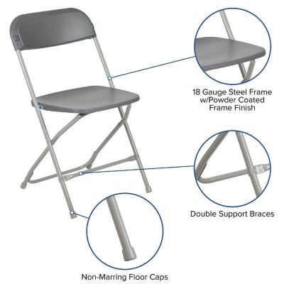 Emma + Oliver Set of 10 Plastic Folding Chairs - 650 LB Weight Capacity Lightweight Stackable Folding Chair in Grey Image 1