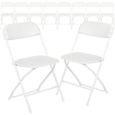 Emma + Oliver Set of 10 Plastic Folding Chairs - 650 LB Weight Capacity Lightweight Stackable Folding Chair in White Image 1