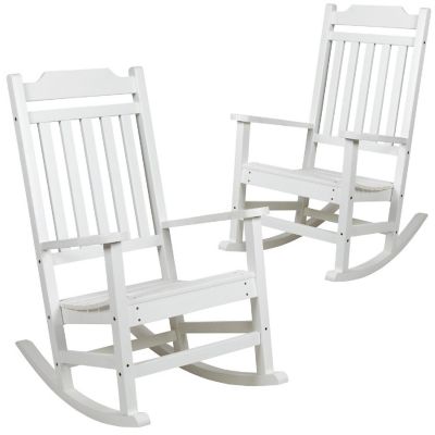 Emma + Oliver Set of 2 All-Weather Rocking Chairs in White Poly Resin Faux Wood - Patio and Yard Furniture Image 1