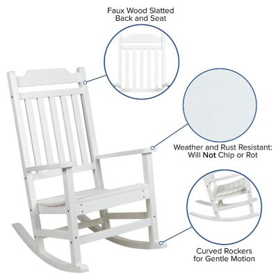 Emma + Oliver Set of 2 All-Weather Rocking Chairs in White Poly Resin Faux Wood - Patio and Yard Furniture Image 2