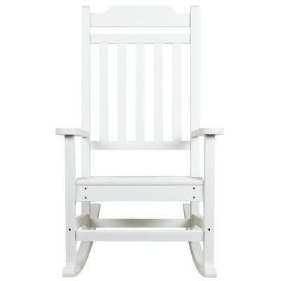 Emma + Oliver Set of 2 All-Weather Rocking Chairs in White Poly Resin Faux Wood - Patio and Yard Furniture Image 3