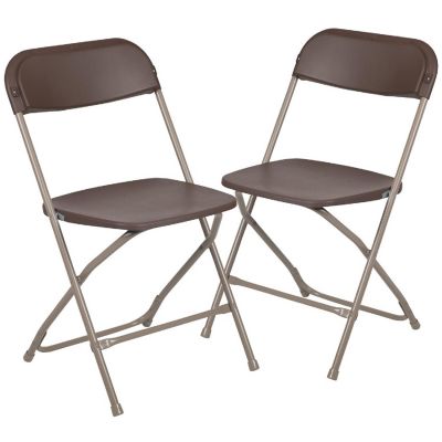 Emma + Oliver Set of 2 Plastic Folding Chairs - 650 LB Weight Capacity Lightweight Stackable Folding Chair in Brown Image 1
