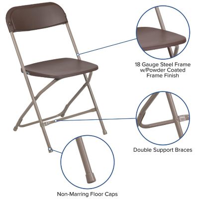 Emma + Oliver Set of 2 Plastic Folding Chairs - 650 LB Weight Capacity Lightweight Stackable Folding Chair in Brown Image 2