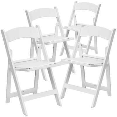 Emma + Oliver Set of 4 Lightweight Resin Folding Chairs in White, Comfortable 1000LB Weight Capacity Wedding Event Chair Image 1