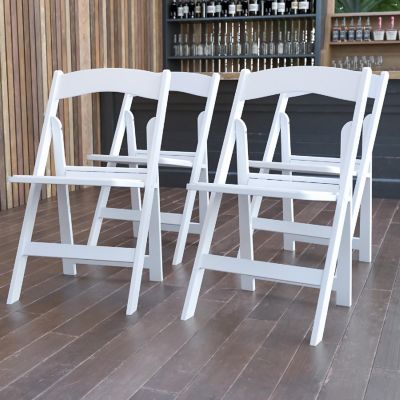 Emma + Oliver Set of 4 Lightweight Resin Folding Chairs in White, Comfortable 1000LB Weight Capacity Wedding Event Chair Image 1