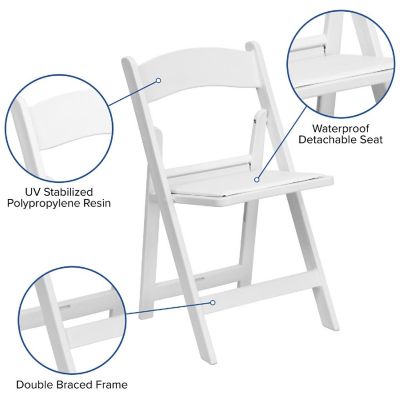 Emma + Oliver Set of 4 Lightweight Resin Folding Chairs in White, Comfortable 1000LB Weight Capacity Wedding Event Chair Image 2