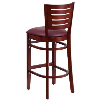 Emma + Oliver Slat Back Mahogany Wood Barstool, Burgundy Vinyl Seat Image 2