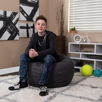 Emma + Oliver Small Solid Gray Bean Bag Chair for Kids and Teens Image 3
