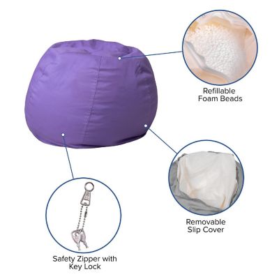 Emma + Oliver Small Solid Purple Bean Bag Chair for Kids and Teens Image 2