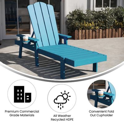 Emma + Oliver Stockton Adjustable Adirondack Lounger with Cup Holder- All-Weather Indoor/Outdoor Recycled HDPE Lounge Chair, Blue Image 2