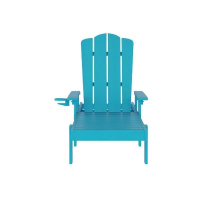 Emma + Oliver Stockton Adjustable Adirondack Lounger with Cup Holder- All-Weather Indoor/Outdoor Recycled HDPE Lounge Chair, Blue Image 3