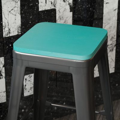 Emma + Oliver Stryde All-Weather Polyresin Seat - Mint Finish - Attach in 10 Minutes or Less - Fits Backless Barstools & Removable Back Dining Chairs - Set of 4 Image 1