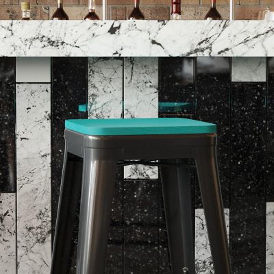 Emma + Oliver Stryde All-Weather Polyresin Seat - Mint Finish - Attach in 10 Minutes or Less - Fits Backless Barstools & Removable Back Dining Chairs - Set of 4 Image 2