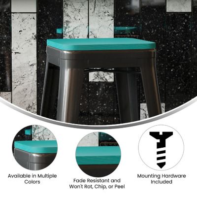 Emma + Oliver Stryde All-Weather Polyresin Seat - Mint Finish - Attach in 10 Minutes or Less - Fits Backless Barstools & Removable Back Dining Chairs - Set of 4 Image 3