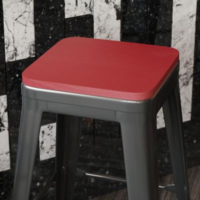 Emma + Oliver Stryde All-Weather Polyresin Seat - Red Finish - Attach in 10 Minutes or Less - Fits Backless Barstools & Removable Back Dining Chairs - Set of 4 Image 1
