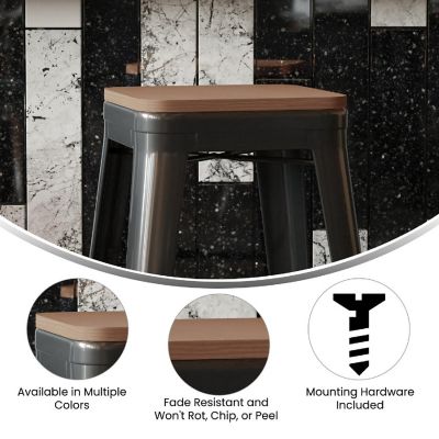 Emma + Oliver Stryde All-Weather Polyresin Seat - Teak Finish - Attach in 10 Minutes or Less - Fits Backless Barstools & Removable Back Dining Chairs - Set of 4 Image 3