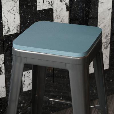 Emma + Oliver Stryde All-Weather Polyresin Seat - Teal Finish - Attach in 10 Minutes or Less - Fits Backless Barstools & Removable Back Dining Chairs - Set of 4 Image 1