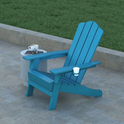 Emma + Oliver Tiverton Adirondack Chair with Cup Holder, Weather Resistant Poly Resin Adirondack Chair, Blue Image 2