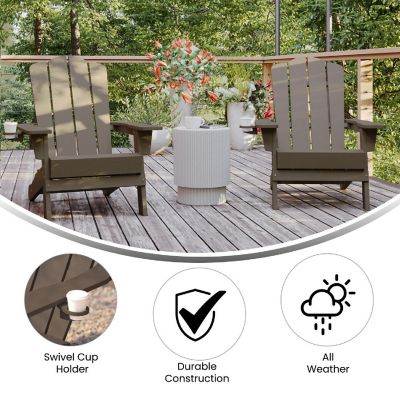 Emma + Oliver Tiverton Adirondack Chairs with Cup Holders, Weather Resistant Poly Resin Adirondack Chairs, Set of 2, Brown Image 2