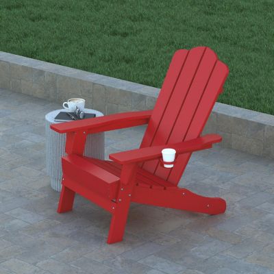 Emma + Oliver Tiverton Adirondack Chairs with Cup Holders, Weather Resistant Poly Resin Adirondack Chairs, Set of 2, Red Image 2