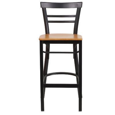 Emma + Oliver Two-Slat Ladder Back Metal Dining Barstool - Natural Wood Seat Image 2