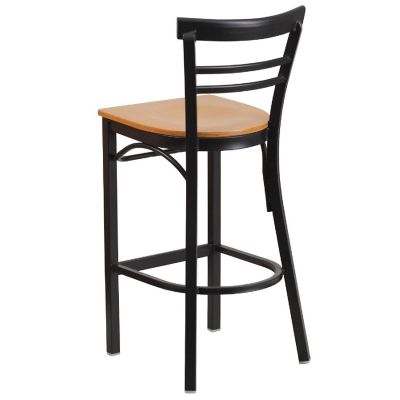 Emma + Oliver Two-Slat Ladder Back Metal Dining Barstool - Natural Wood Seat Image 3