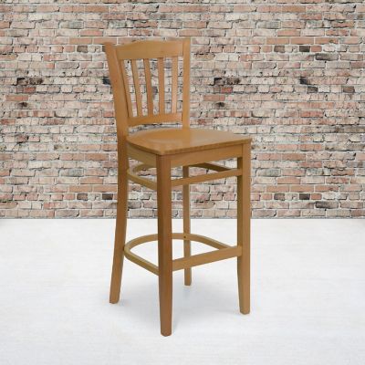 Emma + Oliver Vertical Slat Back Natural Wood Barstool Image 1